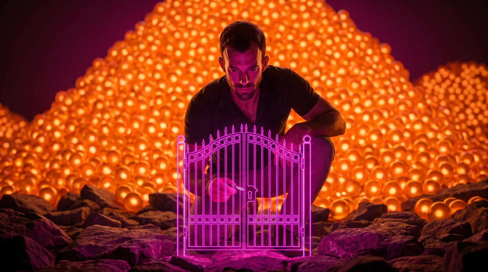Matt Clark turning his back on a mountain of glowing leads to unlock a single small conversion gate